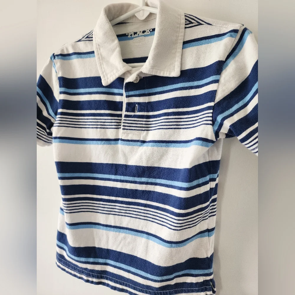 The Children's Place xs4 blue white striped‎ polo shirt Easter Church Elevated